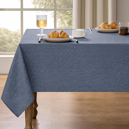 Faux Linen Farmhouse Table Cloth 60"x144" for 10 ft Rectangle Table, Denim Blue Waterproof Outdoor Washable Tablecloth for Rectangular Dining Room Kitchen Outdoor Party Restaurant Table