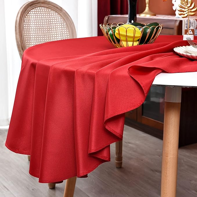 MEANMOY Red 210 GSM Water & Stain Resistant Round Tablecloth for Circle Table - Solid 70 Inch Table Cloth Cover in Wrinkle Free Durable Washable Polyester Fabric for Wedding, Party, Banquet