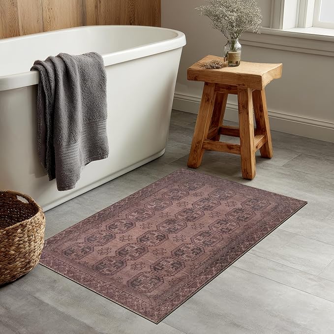 Kuden 3x5 Small Rug, Machine Washable, Non-Slip Backing, Vintage Style, Soft, Low Pile, Area Rugs for Entryway Kitchen Indoor Entrance