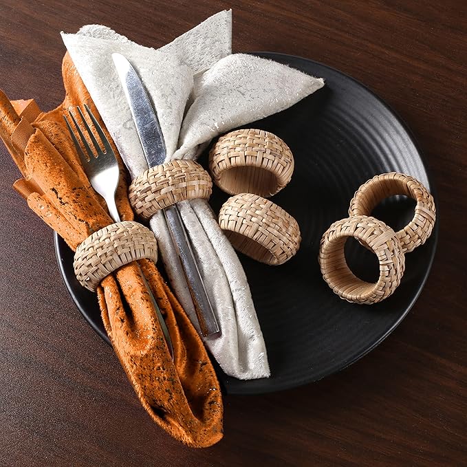 ALPHA Living HOME Napkin Rings Set of 12 - Handmade Decorative Serviette Rings for Dining Table, Weddings, Parties, Events, Holiday Gatherings, and Everyday Use Boho Rustic Farmhouse Décor (Brown)