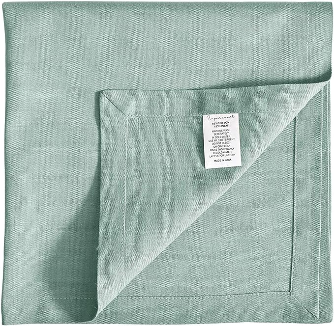 FINGERCRAFT Cloth Napkins, Cotton Linen Mitered Corner Soft Durable Washable Napkins Cloth 12 Pack, 20x20 inch Premium Quality for Home Hotel Parties Christmas Wedding Dinner Aqua