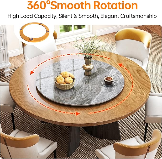 Lazy Susan Turntable 31.4 Inch - 360° Silent Rotating Anti-Slip Serving Tray, Heavy Duty Centerpiece for Kitchen, Dining & Coffee Table - Grey Modern Design with Non-Slip Base