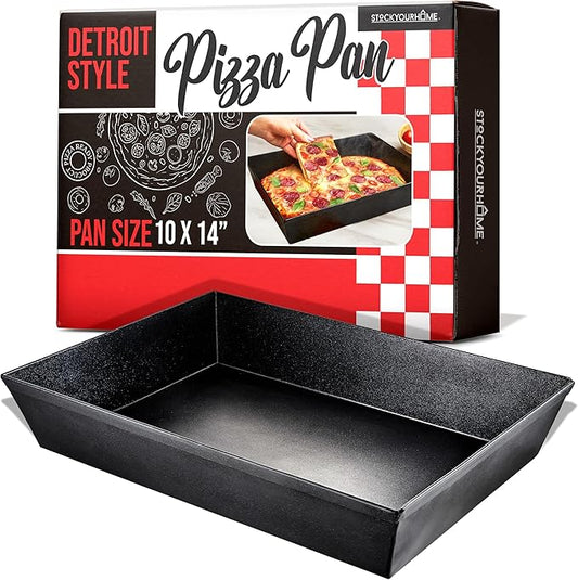 10x14 Detroit Style Pizza Pan – Non-Stick Coated Deep Dish Aluminum Pan for Focaccia, Sicilian Bread, Baking Brownies, Chicago Deep Dish Pizza, Rectangle Pizza Pan for Oven, Heavy Duty Bakeware