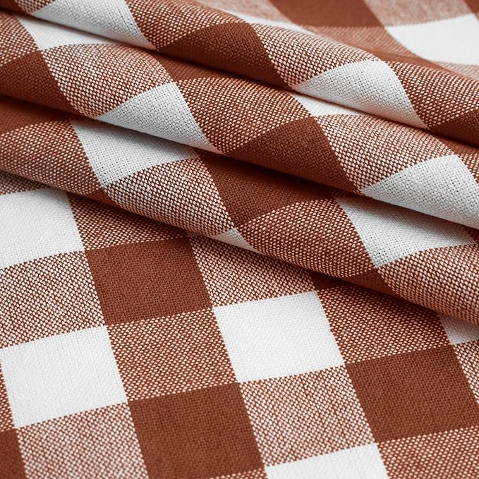 Blue Needles Gingham Buffalo Plaid Cloth Napkins 100% Cotton Set of 12 Dinner Table Napkins 18x18 inch Soft, Reusable, Washable, Ideal for Wedding Parties & Everyday Use - Nut Brown & White