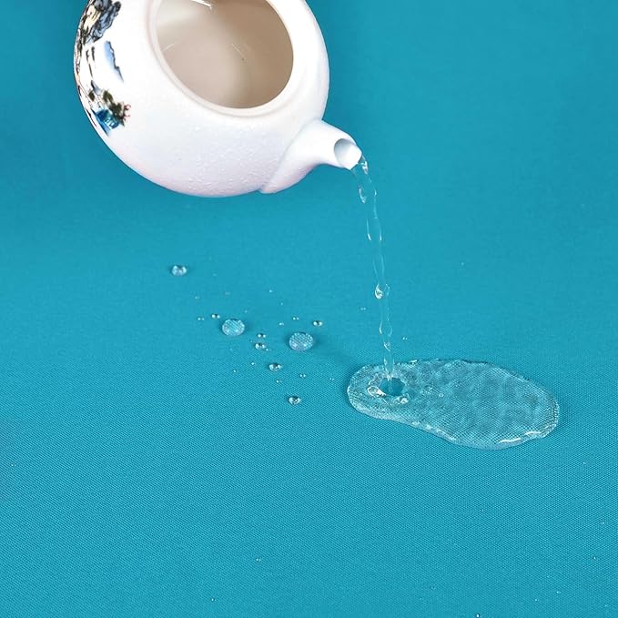 MEANMOY Teal 210 GSM Water & Stain Resistant Round Tablecloth for Circle Table - Solid 90 Inch Turquoise Table Cloth Cover in Wrinkle Free Durable Washable Polyester Fabric for Wedding, Party, Banquet