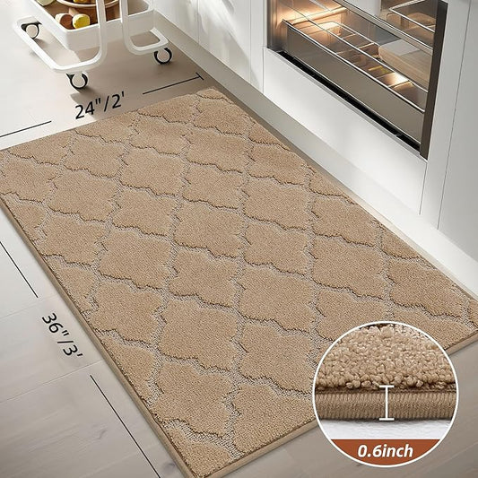 COSY HOMEER Kitchen Rugs 24"x36" Non-Slip Washable Kitchen Mats for Floor Absorbent Kitchen Carpet Soft Rugs for Kitchen,Sink Mat,Entrance,Area Rug,Beige