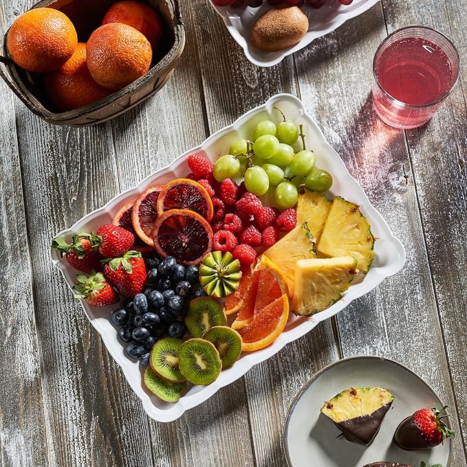 Plasticpro Plastic Serving Trays - Serving Platters Rectangle 9X13 Disposable Party Dish 12 White
