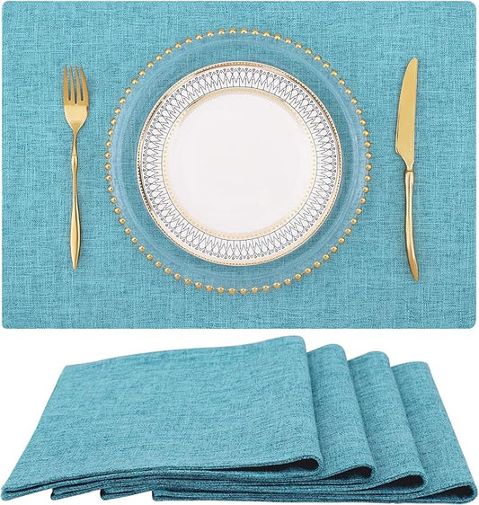 homing Cotton Linen Placemats Set of 4, Cloth Washable Farmhouse Dining Table Mats for Indoors & Outdoors, Easy to Clean, Light Blue, 13 x 19 Inch
