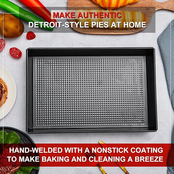 RimCereal 6 Pcs Detroit Style Pizza Pan 10 x 14 x 2.36 Inch Non Stick Rectangle Deep Pizza Pans Pre Seasoned Carbon Steel Sicilian Style Pan Dish Bakeware Kitchenware