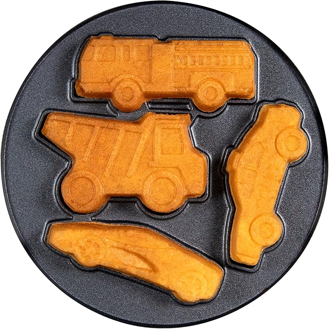 Nostalgia MyMini Cars and Trucks Shape Electric Waffle Maker, 5-Inch Non-Stick Griddle for Waffles, Hash Browns, Eggs, and More, Yellow