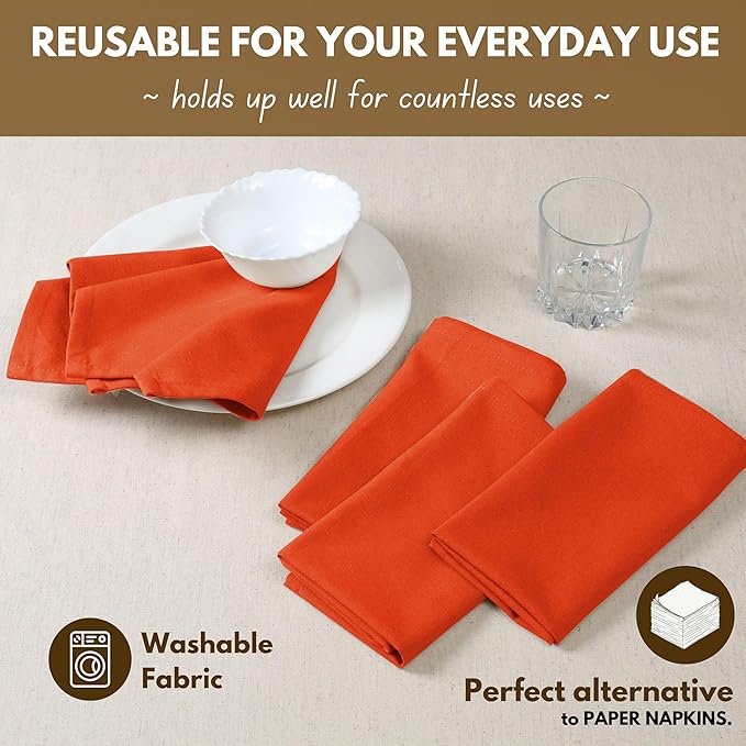 Native Fab Cloth Napkin Set of 12, 100% Cotton, Washable, Reusable Dinner Cloth Napkin 17x17 inches, Table Decor Napkins for Dinner, Events, Orange