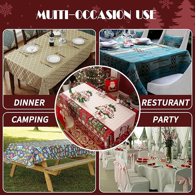 Christmas Rectangle Table Cloth,100% Waterproof Tablecloth,Christmas Decorations for Home, Vinyl Tablecloth Plastic Table Cover for Party，Picnic,Dining,Outdoor 54" x 84",Christmas Trees