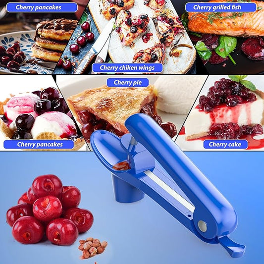 Cherry Pitter - Ordekcity Stainless Steel Cherries Corer Pitter Tool with Hand-held Push Design, Save Time & Space for Making Cherry Jam with Lock Design(Blue)