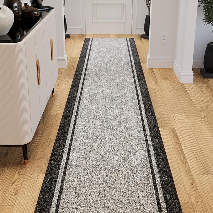 Ottomanson 3-Piece Kitchen Rug Set - Non Slip Runner & Washable Mat - 1'11" x 3' + 1'11" x 4' + 1'11"' x 5' - Durable, Stain Resistant for Entryway, Bedroom and Bathroom, Border Brown