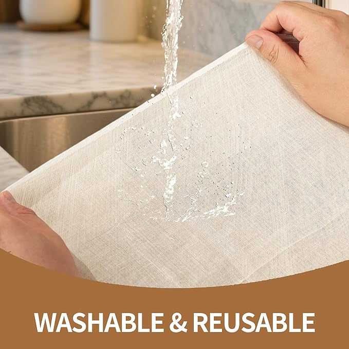 4-Pack Hemmed Cheesecloths - 20"X20" Reusable Unbleached Cotton For Cheese Making, Nut Milk, Yogurt Straining & Crafts. Food-Grade, Pre-Cut With Reinforced Edges