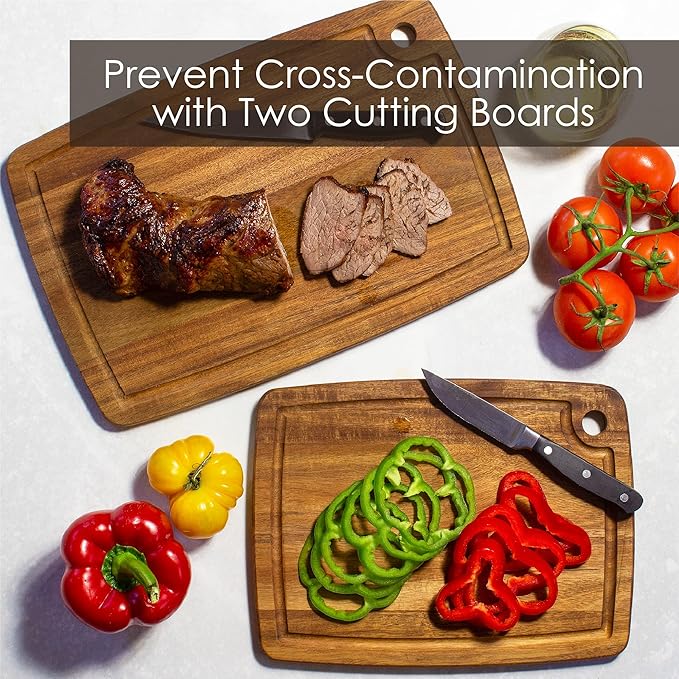 TB Home 2-Piece Acacia Wood Cutting Board Set, Set of 2 Wooden Cutting Boards