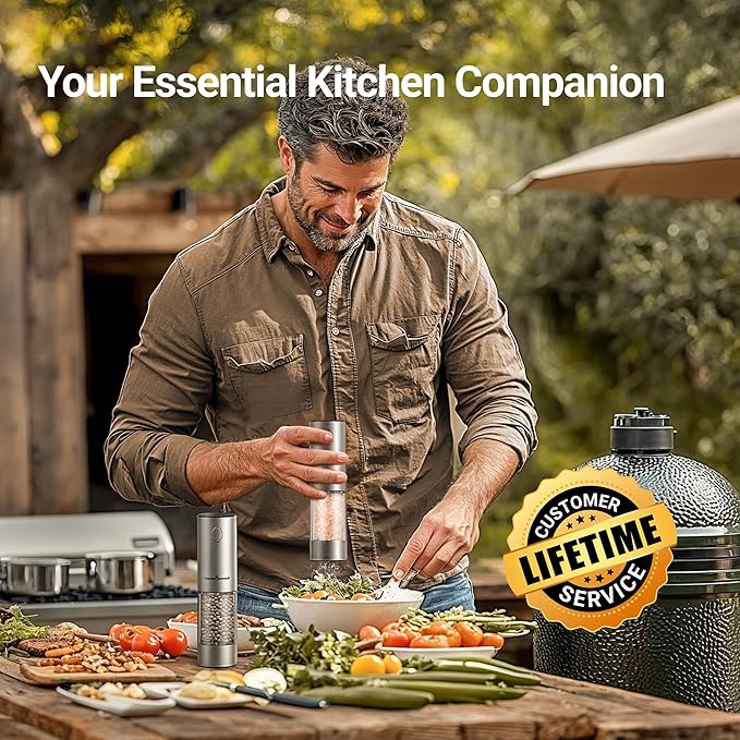 ThermoMaven Electric Salt and Pepper Grinder Set, 110ml Larger Rechargeable Automatic Salt and Pepper Mill Grinder with 6 Adjustable Coarseness, Electric Salt and Pepper Shakers, LED, Burnt Orange