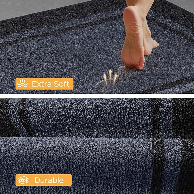 Kichen Rugs 24" x 96", Non-Slip Machine Washable Kitchen Runner Rugs Floor Mats, Absorbent Comfort Standing Mats for Kitchen, Sink, Laundry and Hallway, Bluish Grey & Charcoal