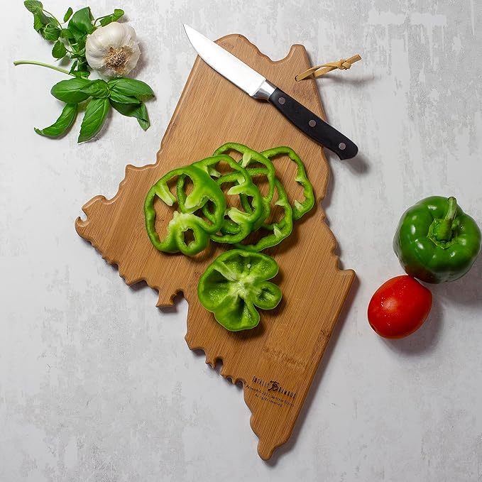 Totally Bamboo Maine State Shaped Cutting Board and Charcuterie Serving Platter with Artwork by Summer Stokes, Includes Hang Tie for Wall Display