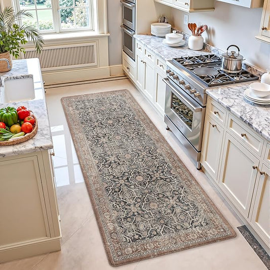 Color&Geometry Anti Fatigue Kitchen Mats for Floor 24x59, Vintage Decor, Easy Clean, Waterproof & Oil Proof, 0.4" Thick Cushioned, Non-Slip Kitchen Runner Rug for Sink, Laundry, Office, Black