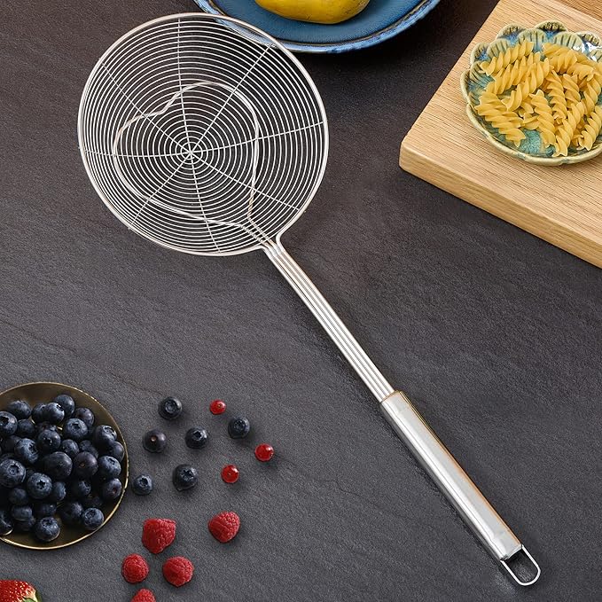 5.5 Inches Strainer Skimmer Spoon for Cooking and Frying, Strainer with Handle Stainless Steel Kitchen Utensils Fryer Scoop Spoon