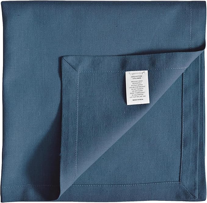 FINGERCRAFT Dinner Cloth Napkins, Cotton Linen Blend Mitered Corner Napkins Cloth 12 Pack Natural Premium Quality for Every Day Use, Parties, Easter, Thanksgiving, Weddings, 18x18 inch Stellar Blue