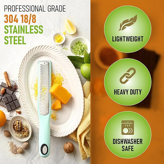 Spring Chef Stainless Steel Zester, Fine Shred & Professional Large Dough Blender - 2 Product Bundle - Mint