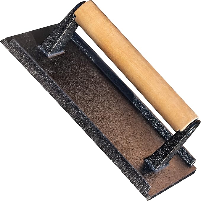 Versatile, Safe-Touch 8x4in Cast Iron Grill Weight 2pk. Perfect Meat Press With Wooden Handle for Crispy Bacon, Evenly Cooked Steak and Healthier Burgers. Great for Flat Top, Oven, Griddle and Skillet