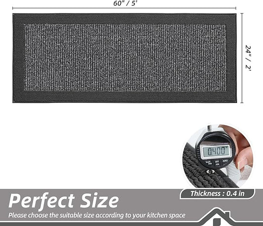 BEQHAUSE Kitchen Runner Rugs 24"x60", Kitchen Rugs Non-Slip Kitchen Mats for Floor, Absorbent and Stain Resistant Kitchen Mats, Machine Washable Rug for Kitchen, Hallway, Laundry & Sink, Charcoal