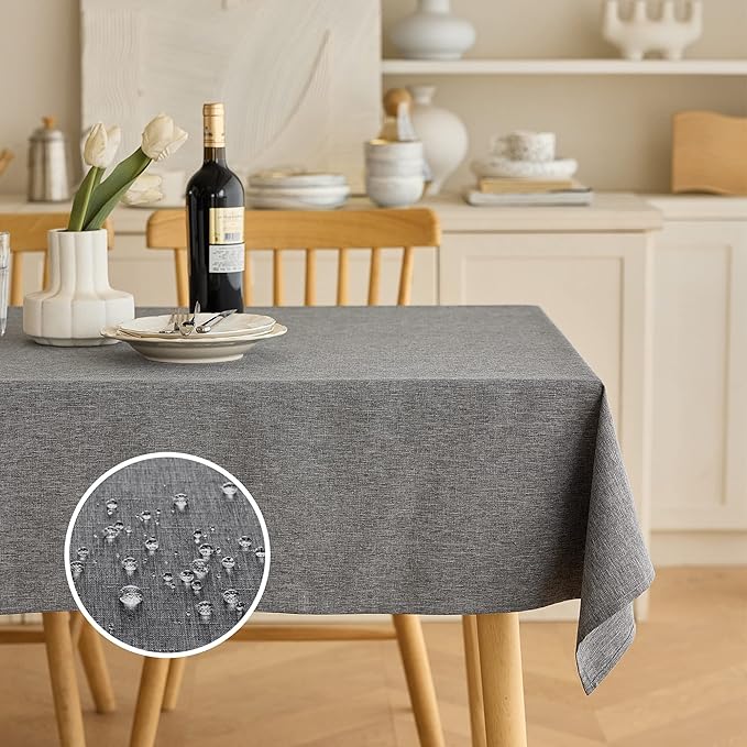 Waterproof Linen Table Cloth for 8ft Rectangle Table, Easy to Clean Wrinkle-Free Wipeable Outdoor Tablecloth for Wedding, Party, and Camping(Oblong, 60 x 120 Inch (10-12 Seats), Dark Grey)