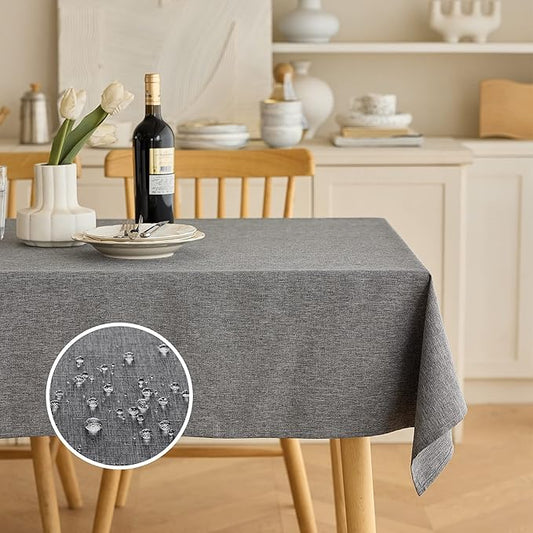 Rectangular Table Cloth 52x70 Inch for Dining Table, Faux Linen Waterproof Dark Grey Texture Farmhouse Washable Rectangle Tablecloth Cover for Birthday, Party, Picnics,Holiday& Wedding