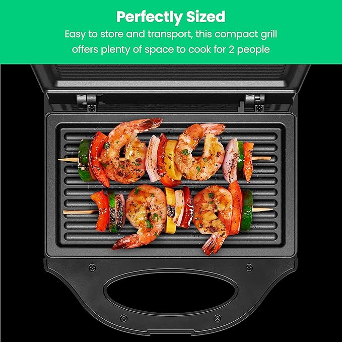 Chefman Portable Compact Grill, Dual Use Panini Press, Sandwich Maker, Electric Grill Griddle, Nonstick, Electric Indoor Grill, Countertop Panini Maker with Cord Storage, Locking Lid, Indicator Lights