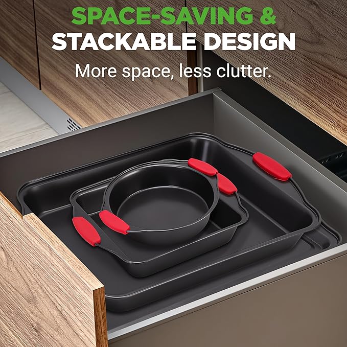 NutriChef Baking Set - 6 Piece Bakeware with Nonstick Carbon Steel for Easy Release and Cleanup, Durable and Versatile Design, Includes Cookie Sheet, Loaf Pan, Muffin Tin & More