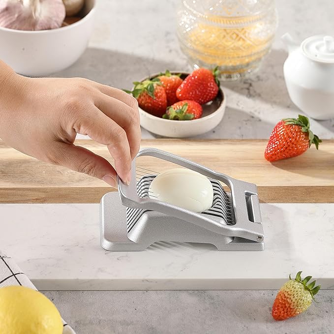 Egg Slicer for Hard Boiled Eggs, LCCOWOT Heavy Duty Strawberry Slicer Cutter, Stainless Steel Wire Cup Slicer with Aluminium Body, Perfect for Eggs, Fruit, Spam, Mushroom and More