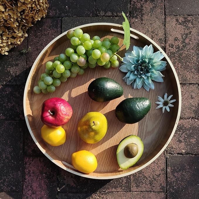 16" Large Lazy Susan Turntable with Handles – Wooden Rotating Tray with Raised Rim – Rustic Farmhouse Kitchen Island & Table Centerpiece – Spice & Condiment Organizer