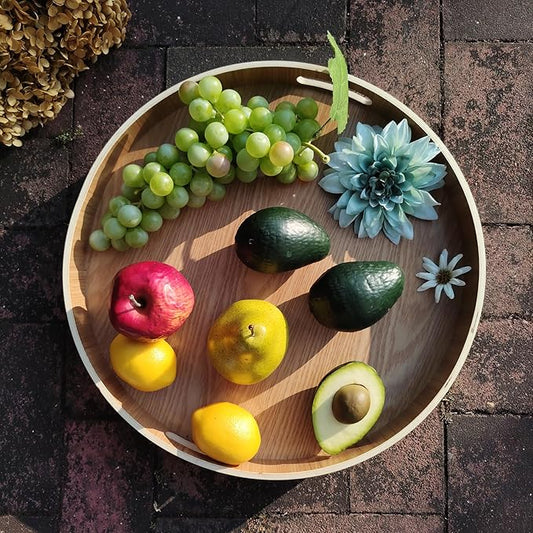16" Large Lazy Susan Turntable with Handles – Wooden Rotating Tray with Raised Rim – Rustic Farmhouse Kitchen Island & Table Centerpiece – Spice & Condiment Organizer