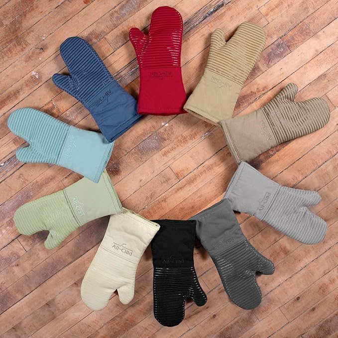 All Clad Silicone Oven Mitt: Heat Resistant up to 500 Degrees - 100% Cotton & Silicone, 14"x7" Oven Mitt for Kitchen and Barbeque, 1-Pack, Pewter