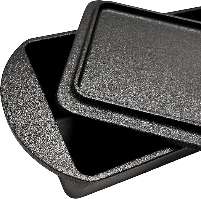 Cuisiland Rectangular Cast Iron Bread Loaf Pan & Proofing Basket, Heavy Duty 11x4.75x4,25" (14" L/Handles) with Lid (BLP137BU)
