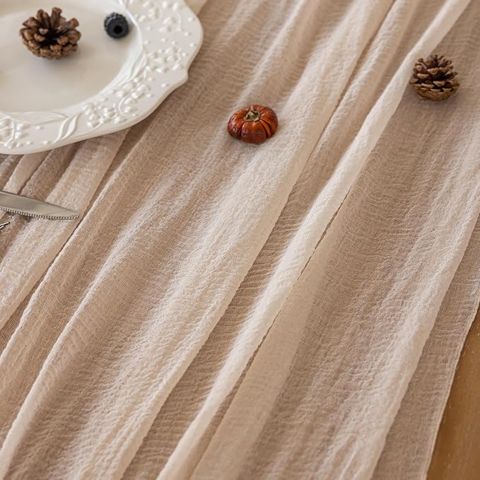 Keketoarrange 3pcs Beige Cheesecloth Table Runner Gauze Rustic 120 Inch 10 FT for Wedding Baby Shower Bridal Shower Birthday Engagement Garden Party Long Sheer Boho Spring Easter Home Decorations