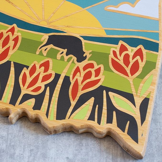 Totally Bamboo Oklahoma State Shaped Cutting Board and Charcuterie Serving Platter with Artwork by Summer Stokes, Includes Hang Tie for Wall Display Varies