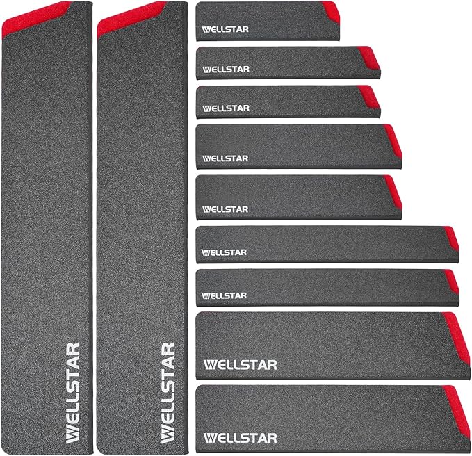 WELLSTAR Knife Edge Guards Set, 11 Piece Universal Blade Covers, BPA Free ABS Protective Blade Sheaths, Non-Scratch Felt Lining Kitchen Knives Covers (Knives not included)