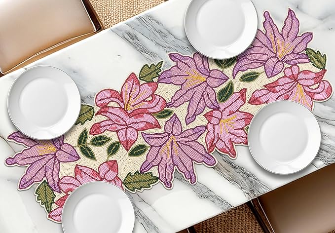 Alpha Living Home Luxury Beaded Runner 36 inch- Premium 13x36 Inch Candy Beaded & Polyester Christmas Beaded Runner - Decor for Home, Dining Tables, Weddings & Holiday Celebrations - Multi Pink