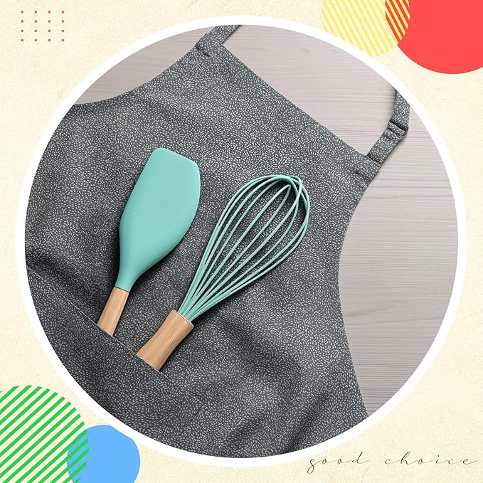 12 Pcs Small Silicone Whisks and Spatulas with Wooden Handle for Cooking 10 Inch Mini Whisk Spatula Non Stick Kitchen Baking Essentials Cookware for Valentines Day Party Favor Gift Supplies