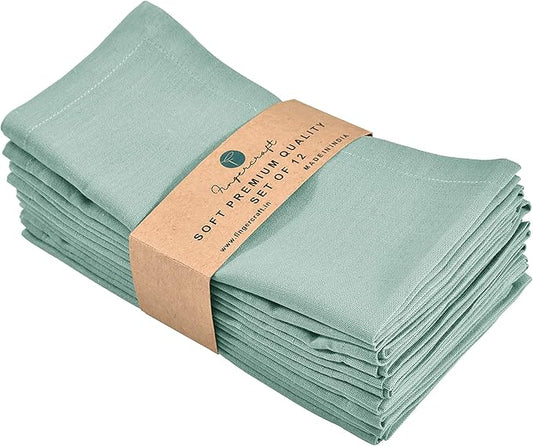FINGERCRAFT Cloth Napkins Set of 12, Cotton Linen Mitered Corner Soft Durable Washable Eco-Friendly Napkins Cloth, 18x18 inch Premium Quality for Home Hotel Parties Christmas Wedding Dinner Aqua