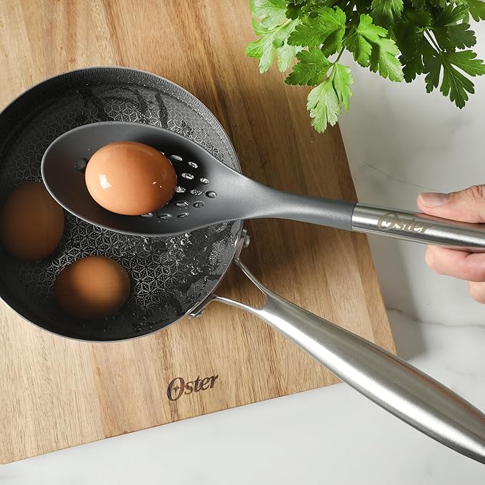 Oster Chadswyck 13.8” Slotted Cooking Spoon, Heat Resistant Silicone Head, Safe for Nonstick Cookware, Dishwasher Safe