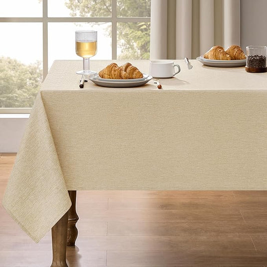 Faux Linen Small Rectangle Tablecloth for Kitchen Dining Room,Outdoor Coffee Wrinkle Resistant Washable Table Cloth Covers for Wedding, Picnics, Party(Oblong,52 x 70 Inch (4-6 Seats), Beige)