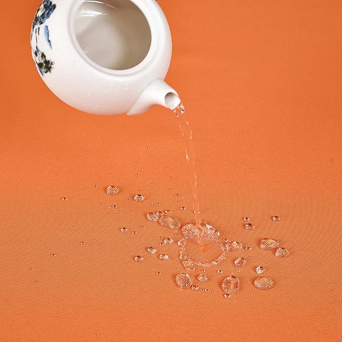 MEANMOY Orange 210 GSM Water & Stain Resistant Round Tablecloth for Circle Table - Solid 108 Inch Table Cloth Cover in Wrinkle Free Durable Washable Polyester Fabric for Wedding, Party, Banquet