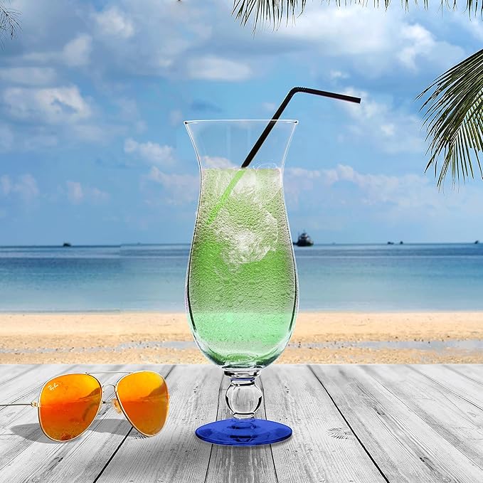 DISCOUNT PROMOS Libbey Hurricane Glasses 16 oz. Set of 12, Bulk Pack - Branded Drinkware for Cocktail, Pina Colada or Mudslide - Blue