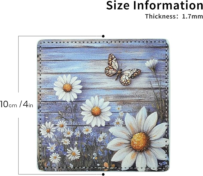 Marble Coasters Square Leather Drinks Coaster Set with Holder for Coffee Table Bar Home Decor 4 Inches Set of 6 (Butterfly, One Size)