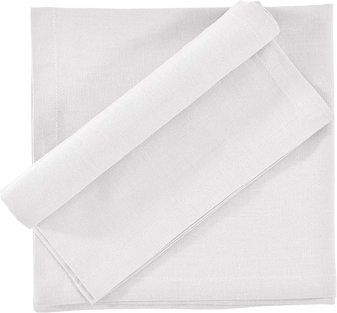 FINGERCRAFT Cloth Napkins, Cotton Linen Mitered Corner Soft Durable Washable Eco-Friendly Napkins Cloth 12 Pack, 18x18 inch Premium Quality for Home Hotel Parties Christmas Wedding Dinner White